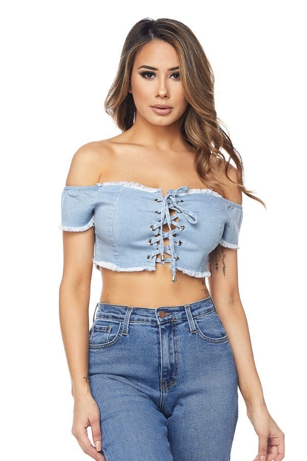 Lace Up Denim Crop Top Classymissy