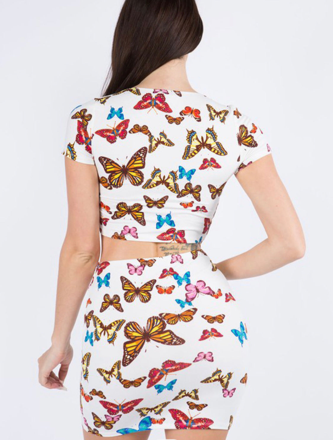Butterfly Front Tie Top And Mini Skirt Set
