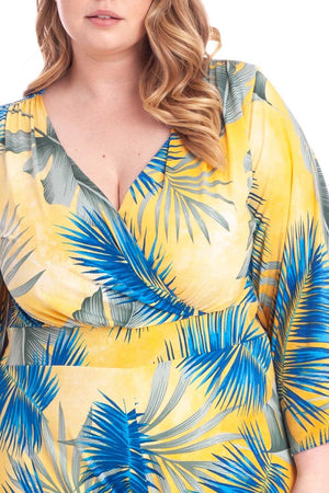 Tropical Leaf Print Kimono Sleeve Romper