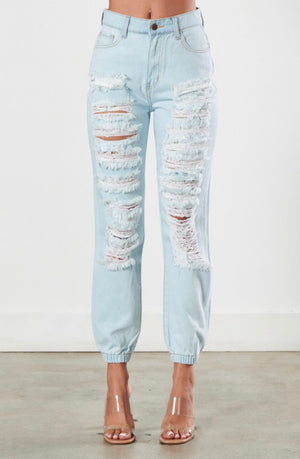 Distressed mom jeans