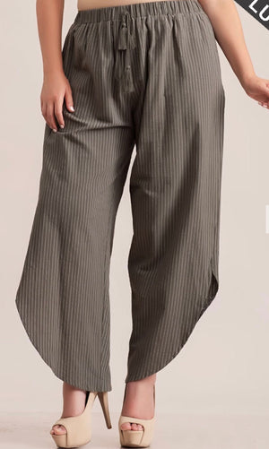 Stripe Print Draw String Gathered, Side Slit Detail Loose Fit Casual Pants