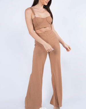 Ribbed Bralette Top and Palazzo Pants Set