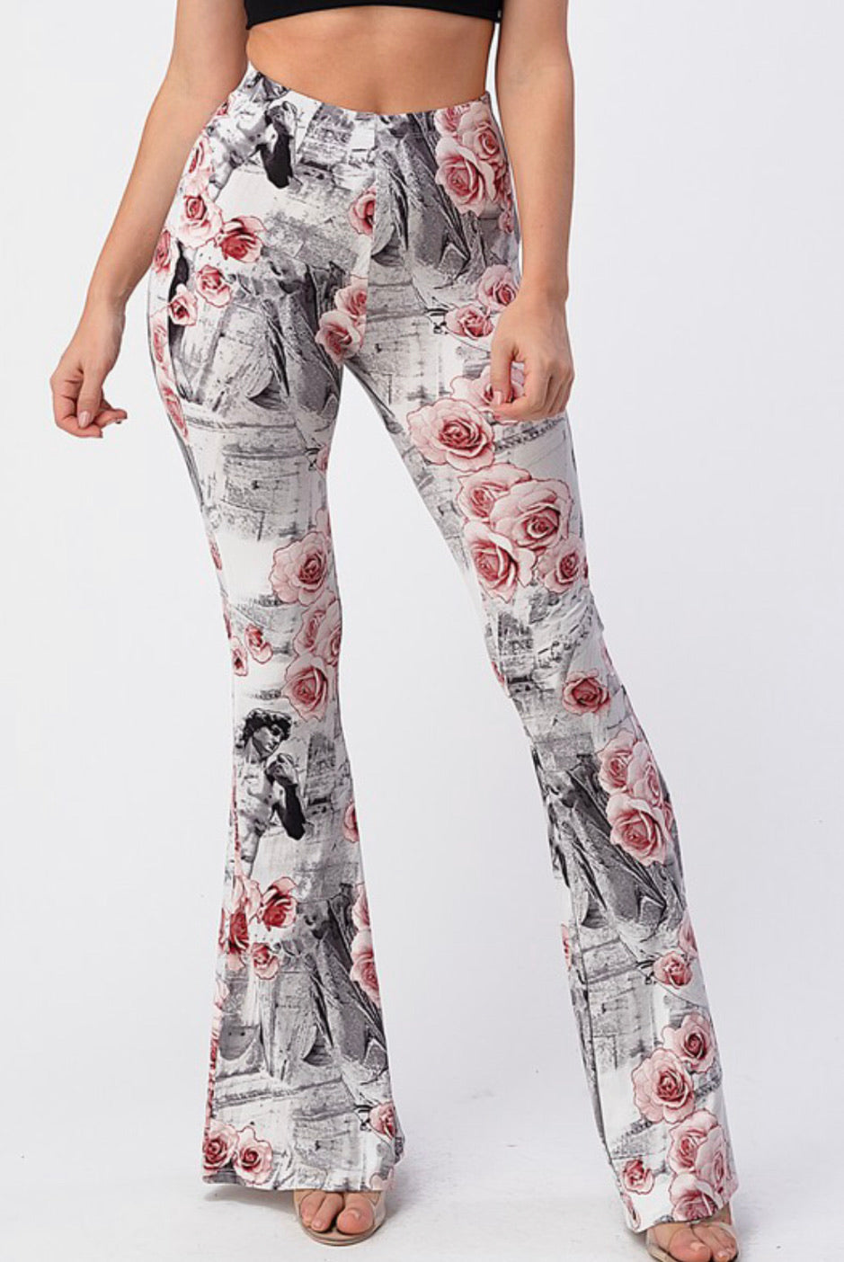 Marble statue flower print pants