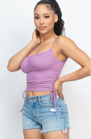Ribbed front ruched side string top