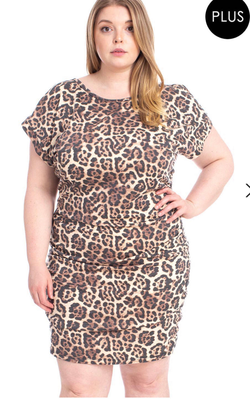 Leopard Print Soft Fabric Plus Size Mini Dress