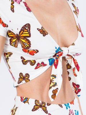 Butterfly Front Tie Top And Mini Skirt Set