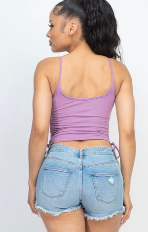 Ribbed front ruched side string top