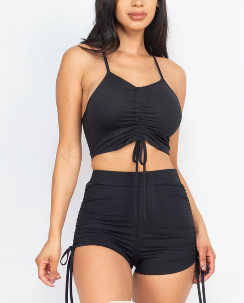 Strap Ruched Crop Top And Short Set