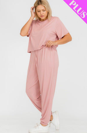 Plus size basic top and pants set