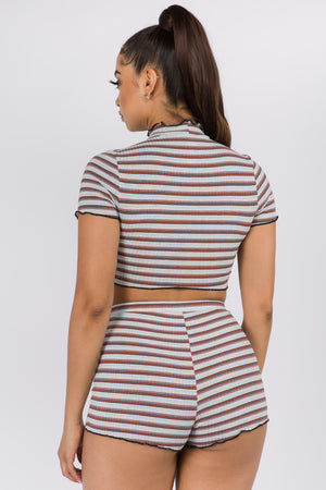 Striped Crop Top And Short Set
