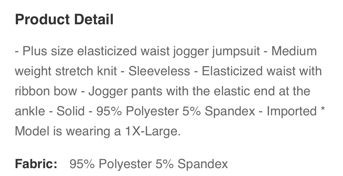 Plus Size Elasticized Waist Jogger Jumpsuit